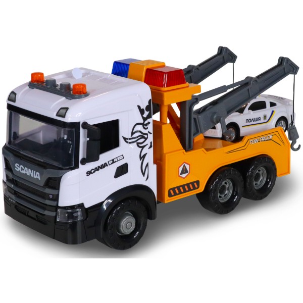 Фото - Наземная спецтехника TechnoDrive Mid Truck – ЭВАКУАТОР SCANIA С МАШИНОЙ ПОЛИЦИИ (свет, звук) (3004KS)